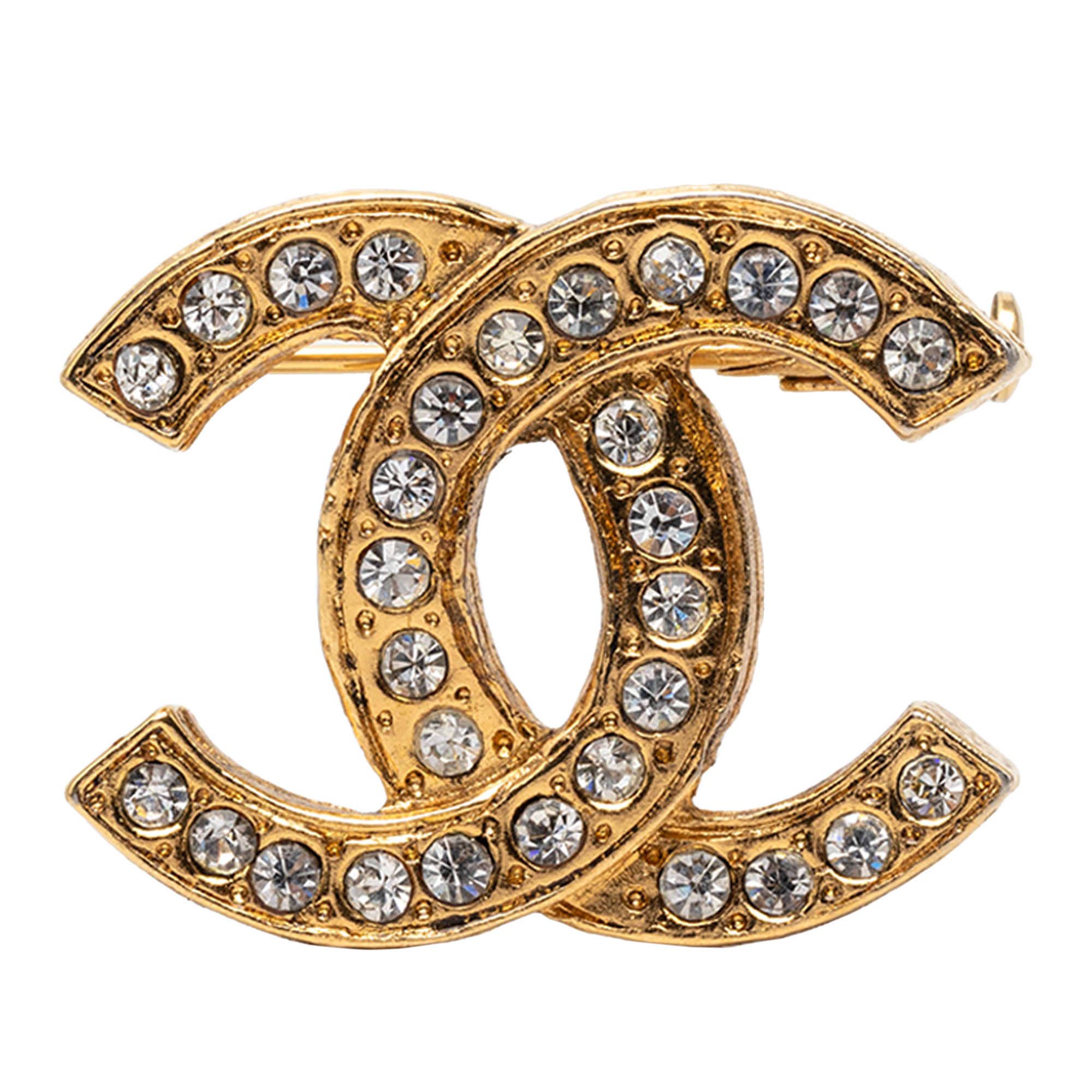 Pre-Loved Chanel Cc Gold Plated Strass Pin Brooch